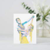 Waltz Ballroom Dansers Tekening Briefkaart (Staand voorkant)