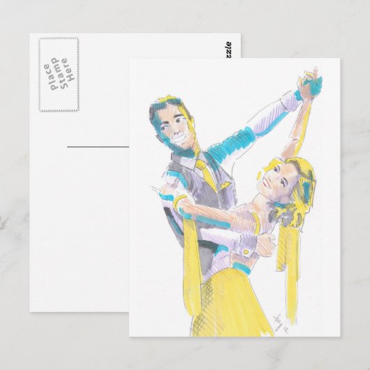 Waltz Ballroom Dansers Tekening Briefkaart (Voorkant / Achterkant)