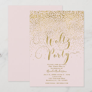 WALTZ PARTY Dance Event Blush Pink & Gold Confetti Kaart