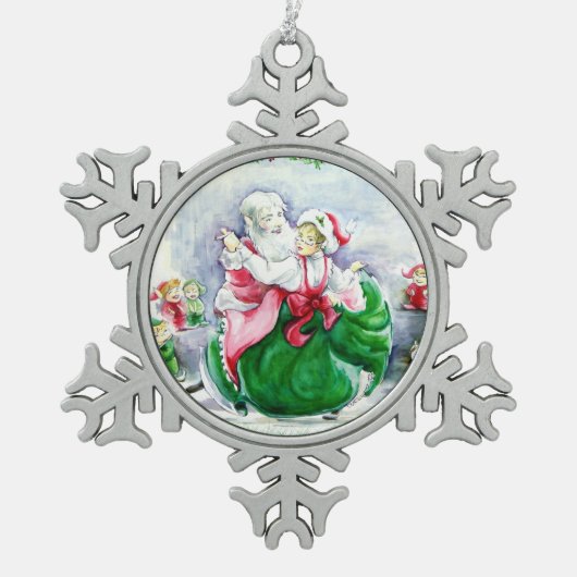 Waltzing Santa en Mrs Claus Snowflake Ornament (Voorkant)