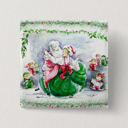 Waltzing Santa & Mrs Claus Button (Voorkant)