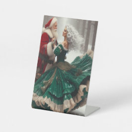 Waltzing Santa op een voetstuk teken, 4 "X 6" Reclamebord Met Voetstuk