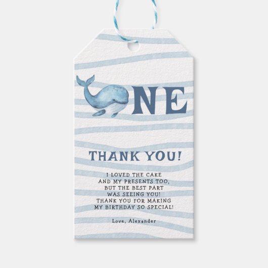 Walvis 1e verjaardag onder het Zee Cadeaulabel (Voorkant)