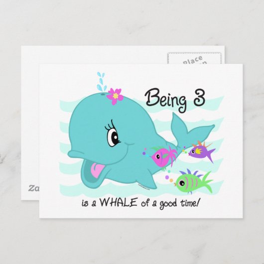 Walvis 3e verjaardag briefkaart (Voorkant / Achterkant)