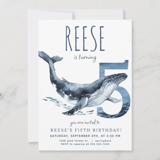 Walvis 5e verjaardag uitnodiging (Voorkant)