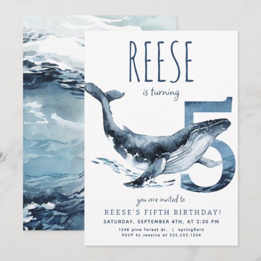 Walvis 5e verjaardag uitnodiging (Voorkant / Achterkant)