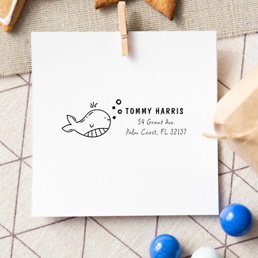Walvis | Aangepaste naam kind & retouradres Rubberstempel