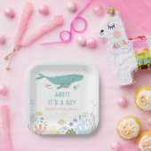 Walvis Ahoy Het is een jongen Baby shower Papieren Bordje (Feest)
