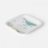 Walvis Ahoy Het is een jongen Baby shower Papieren Bordje (Gebogen)