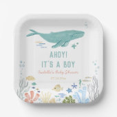 Walvis Ahoy Het is een jongen Baby shower Papieren Bordje (Voorkant)