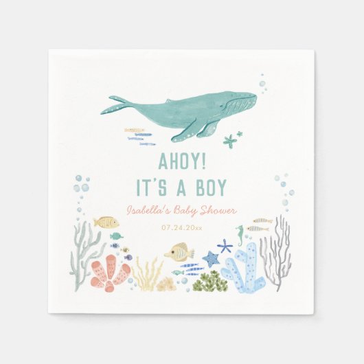 Walvis Ahoy Het is een jongen Baby shower Servet (Voorkant)