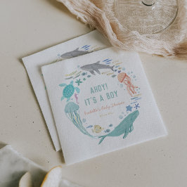 Walvis Ahoy Het is een jongen Baby shower Servet