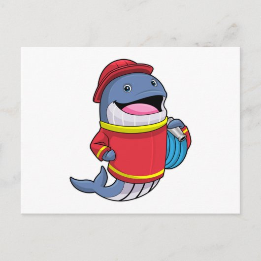 Walvis als brandweerman met slang briefkaart (Voorkant)