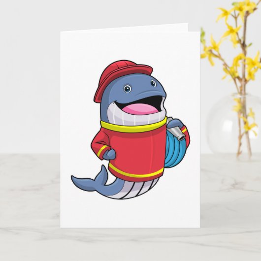 Walvis als brandweerman met slang kaart (Gele Bloem)