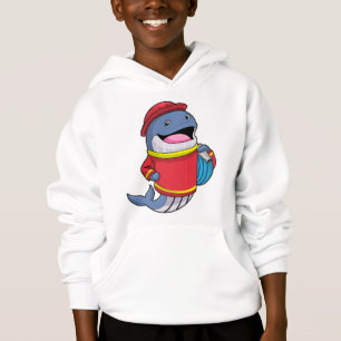 Walvis als brandweerschip met slang