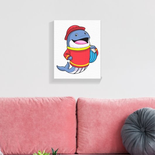 Walvis als brandweerschip met slang canvas afdruk (Insitu (Woonkamer))