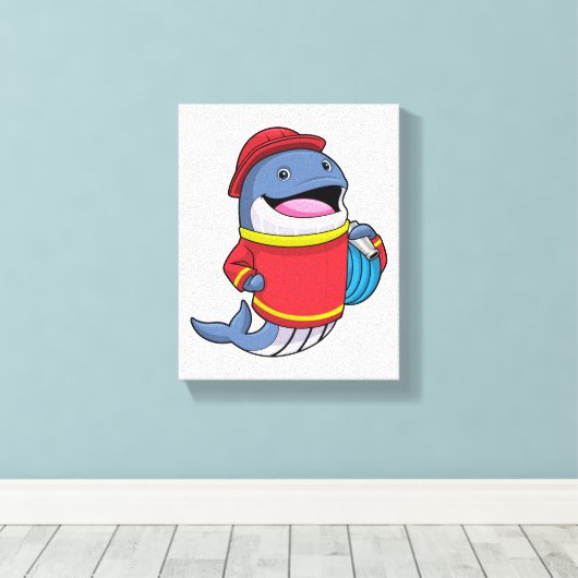Walvis als brandweerschip met slang canvas afdruk (Insitu (Houten vloer))