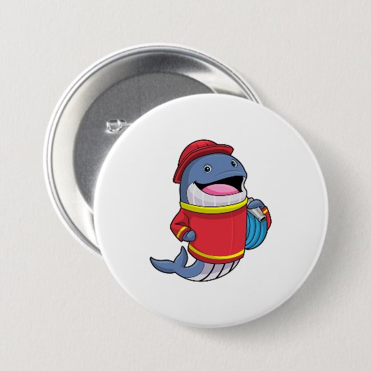 Walvis als brandweerschip met slang ronde button 7,6 cm (Voorkant /achterkant)