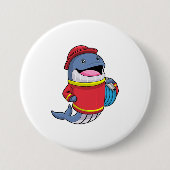 Walvis als brandweerschip met slang ronde button 7,6 cm (Voorkant)