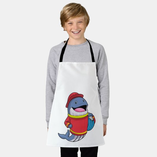 Walvis als brandweerschip met slang schort (Gedragen)