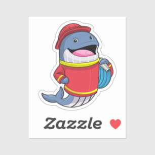 Walvis als brandweerschip met slang sticker