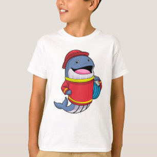 Walvis als brandweerschip met slang t-shirt