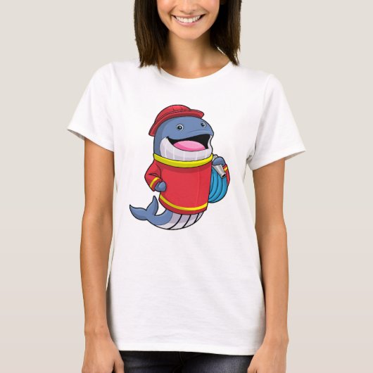 Walvis als brandweerschip met slang t-shirt (Voorkant)