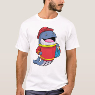 Walvis als brandweerschip met slang t-shirt