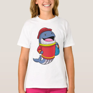 Walvis als brandweerschip met slang t-shirt