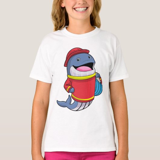 Walvis als brandweerschip met slang t-shirt (Voorkant)