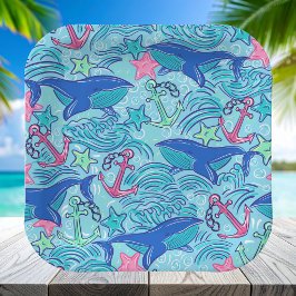 Walvis Anker Sterrenvis Kust / Preppy Maritiem  Papieren Bordje