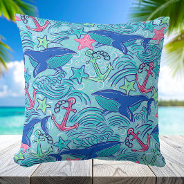 Walvis Anker Zeester Kust / Preppy Maritiem  Kussen