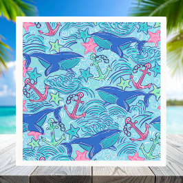 Walvis Anker Zeester Kust / Preppy Maritiem  Servet