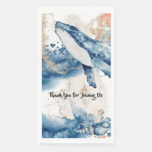 Walvis aquarel oceaan zoogdieren blauw oranje chic servet