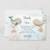 Walvis Baby shower Blauw Beige Waterverf Bedankkaart (Voorkant)