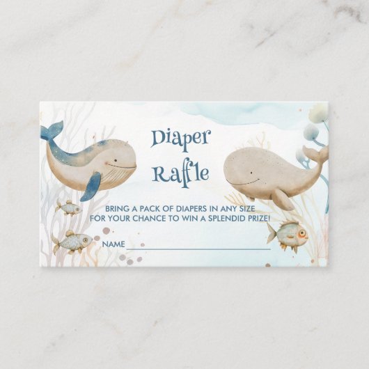 Walvis Baby shower Blauwe Beige Luier Raffle Informatiekaartje (Voorkant)
