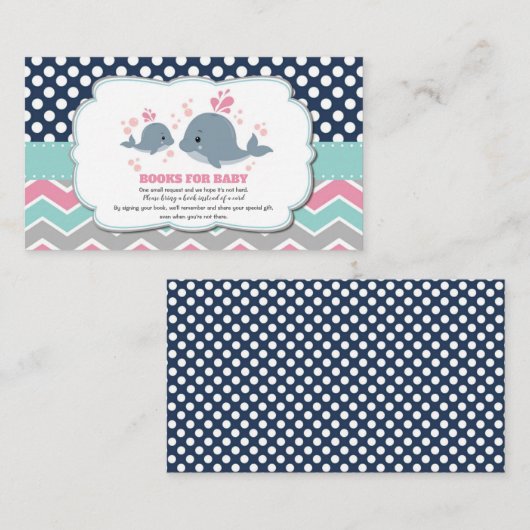 Walvis Baby shower Bring a Book Insert Baby Meisje Informatiekaartje (Voorkant / Achterkant)