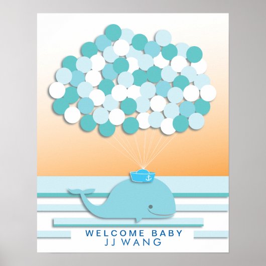 Walvis | Baby shower gast boek Print (Voorkant)