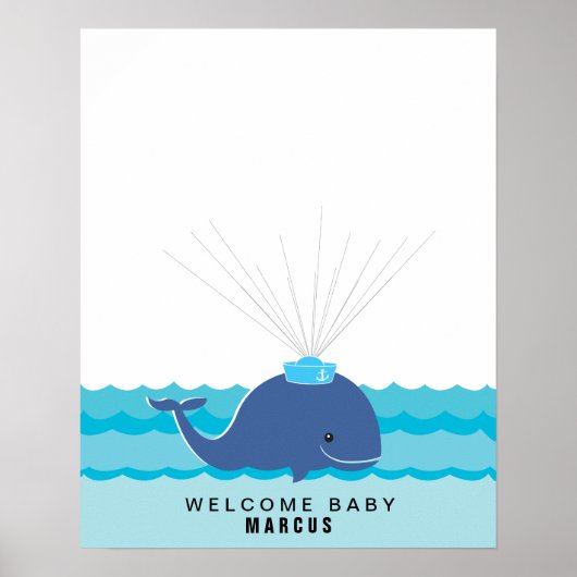 Walvis | Baby shower gast boek Print (Voorkant)