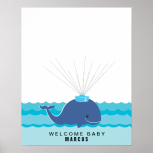walvis   Baby shower gastenboek Afdrukken Poster