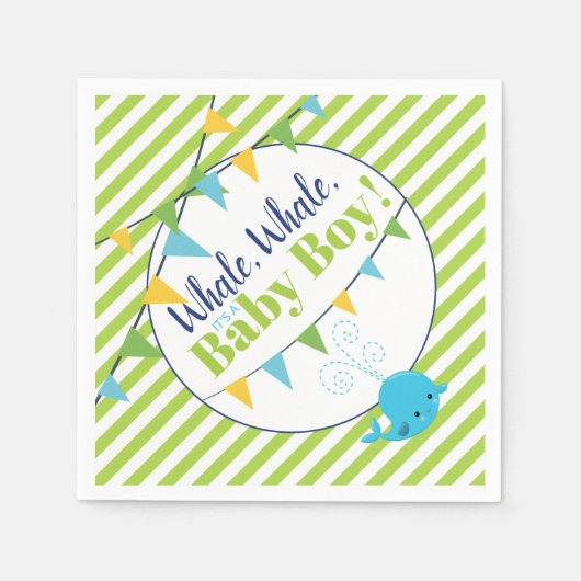 Walvis Baby shower Het is een Boy Lime Green Strip Servet (Voorkant)