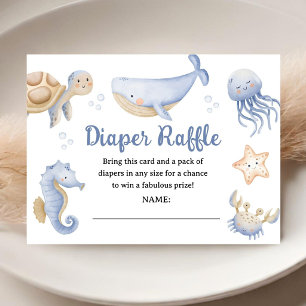 Walvis Baby Shower Jongen Blauwe Oceaan Luier Raff Informatiekaartje