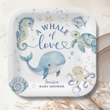 Walvis Baby Shower Jongen Blauwe Oceaan