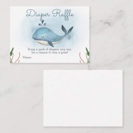 Walvis Baby shower Luier Raffle invoegen Kaart (Voorkant / Achterkant)