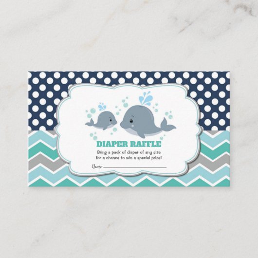Walvis Baby shower Luier Raffle Ticket Insert Boy Informatiekaartje (Voorkant)