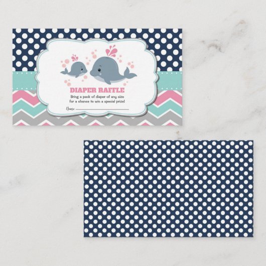 Walvis Baby shower Luier Raffle Ticket Insert Meis Informatiekaartje (Voorkant / Achterkant)