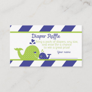 Walvis Baby shower Luier Raffle Ticket, Navy Green Informatiekaartje