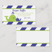 Walvis Baby shower Luier Raffle Ticket, Navy Green Informatiekaartje (Voorkant / Achterkant)