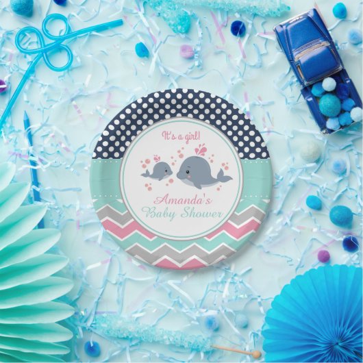 Walvis Baby shower Papier Bord Meisje Chevron Polk (Feest)