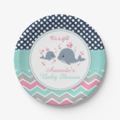 Walvis Baby shower Papier Bord Meisje Chevron Polk (Voorkant)
